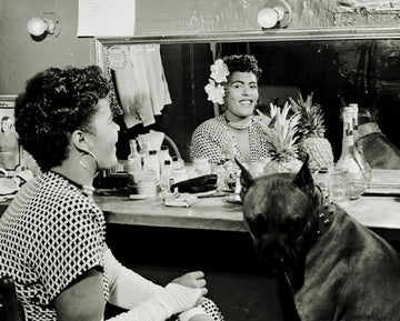 Billie Holiday in Dressing Room with Her Dog “Mister” NYC 1946