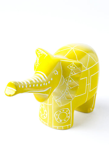 African Yellow Line Art Soapstone Elephant