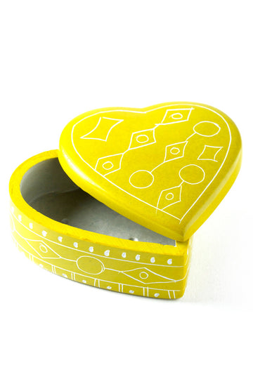 Yellow Line Art Soapstone Heart Box