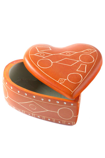 Orange Line Art Soapstone Heart Box